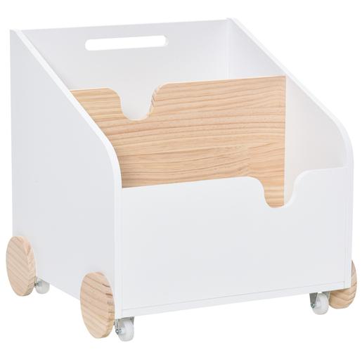 Homcom - Caixa de brinquedos em madeira com rodas Branco