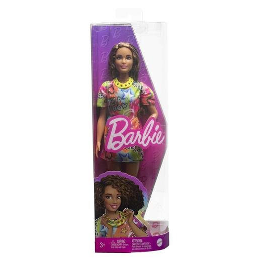 Barbie - Muñeca Fashionista morena con pelo rizado y accesorios de moda ㅤ