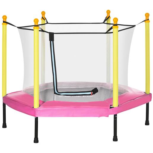 Homcom - Cama elástica 122 cm con red de seguridad rosa