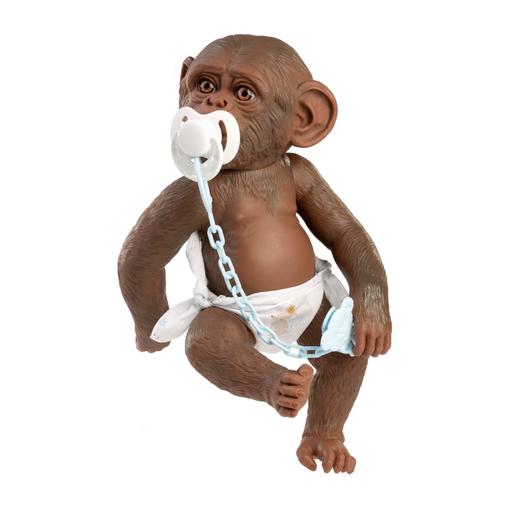 Boneco Macaco Reborn Cuequinha branca e azul 32 cm