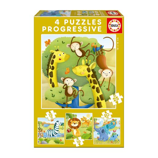 Educa Borrás - Animais Selvagens - Pack 4 Puzzles Progressivos