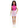 Barbie - Boneca Fashionista com Vestido Rosa Metálico ㅤ