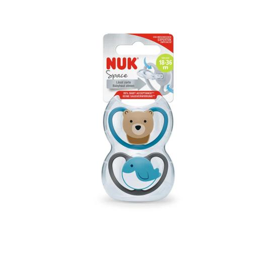 Nuk - Pack 2 chupetas silicone Space Urso/Baleia T3 18-36 meses