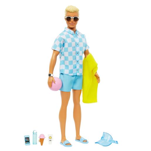 Barbie - Boneco Ken em fato de banho com acessórios de praia ㅤ