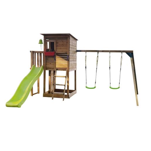 Parque de jogos infantil de madeira Taga escalada com baloiço duplo