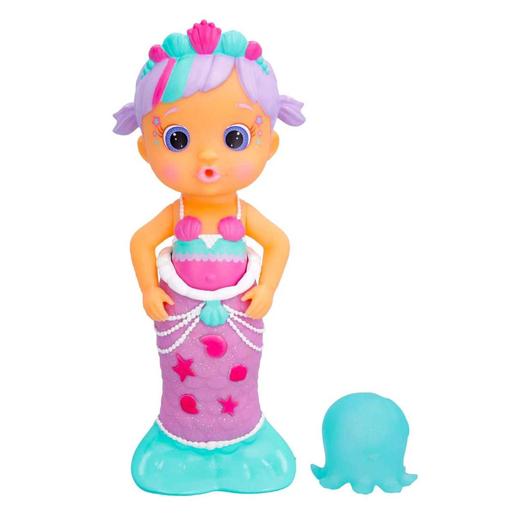Bloopies - Boneca sereia com cauda brilhante e amiguinho marinho, lança água e bolhas - brinquedo para crianças