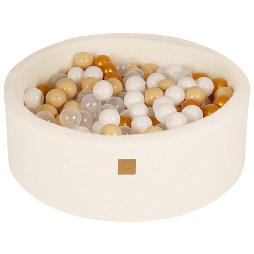 MeowBaby - Piscina redonda de bolas Boucle 90 x 30 cm com bolas douradas/bege/brancas/transparentes