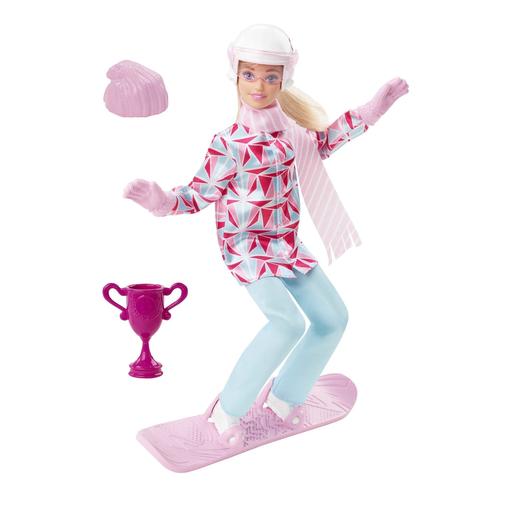 Barbie - Boneca desportista de inverno com snowboard e traje articulado ㅤ