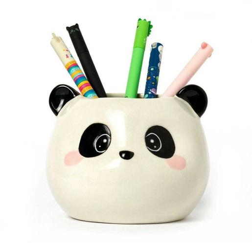 Panda - Porta-lápis de cerâmica temático Panda, escritório, pintado à mão ㅤ