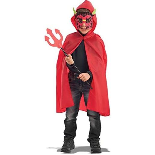 Jogo de diabinho com capa, máscara e forquilha em bolsa, cor vermelha, 63 cm