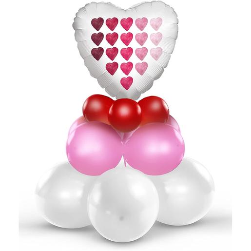 Kit de decoração e inflação Coração Branco Amor (12 balões de látex, 1 balão foil mylar 45 cm) para composição de 75 cm de altura ㅤ