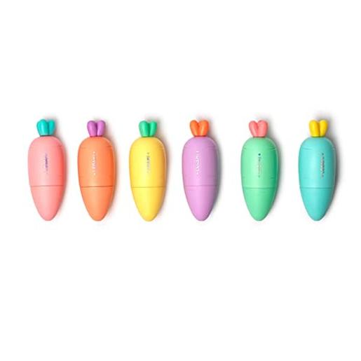 Conjunto de 6 mini marcadores para traços finos e grossos, cor fluorescente. ㅤ