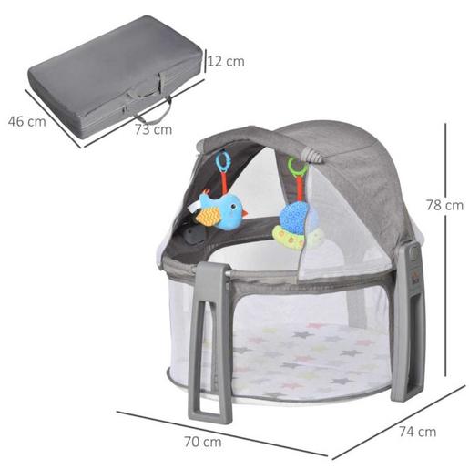 Berço bebé dobrável com colchão 7 rodas ajustáveis em altura Centro de  brincar portátil 98 x 56 x 82 cm Cinza escuro