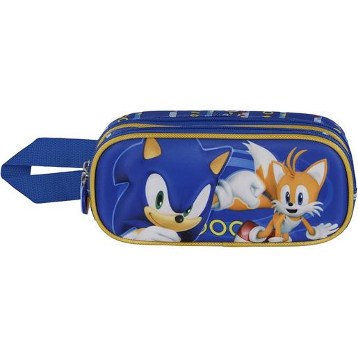 Sega - Sonic the Hedgehog - Estojo escolar duplo compartimento 3D azul ㅤ