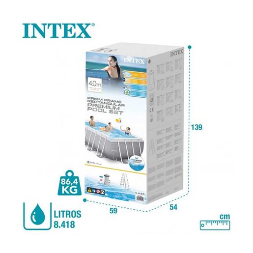 Intex - Piscina desmontable rectangular con depuradora y marco prismático (400x200x122 cm) ㅤ