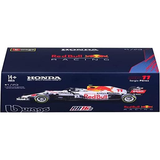 Bburago - Miniatura do carro Red Bull Honda Racing RB16B com capacete, reprodução em escala ㅤ