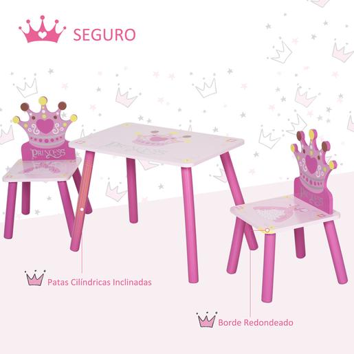 Homcom - Conjunto Mesa + 2 Cadeiras infantis Madeira Princess