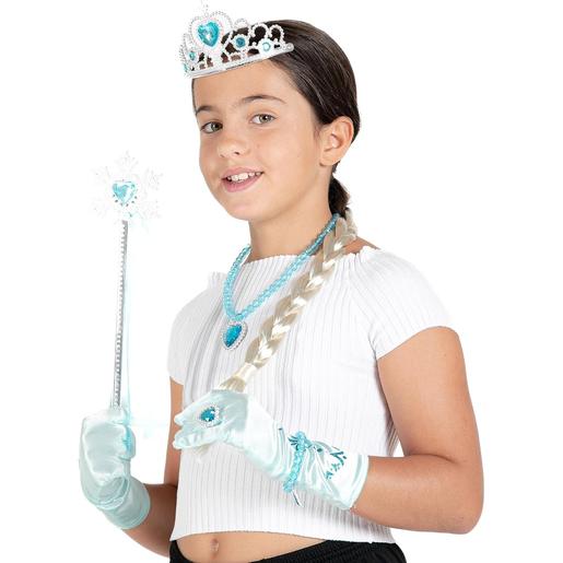 Kit de Disfarce Princesa do Gelo: Coroa e Acessórios Azul Prata XS ㅤ