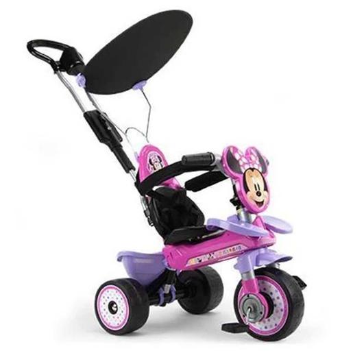 Injusa - Minnie Mouse - Triciclo desportivo evolutivo Baby Minnie com guarda-sol e pega parental. ㅤ