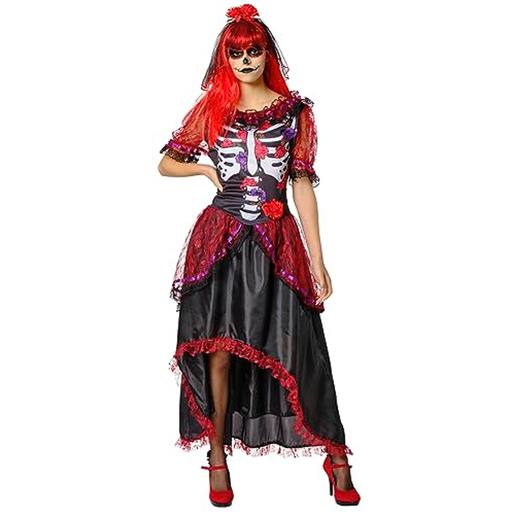 Fantasia de La Catrina para mulher, vestido estampado e tiara, oficial para o Halloween, Carnaval, festas e cosplay ㅤ