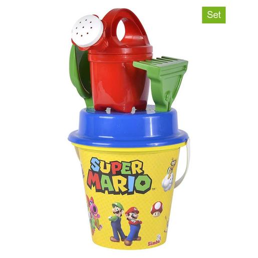 Simba - Super Mario - Praia Super Mario com balde, pá, ancinho e regador (17x17x16cm) ㅤ