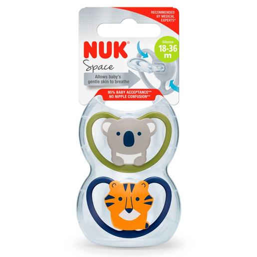 Nuk - Pack 2 chupetas silicone Space Tigre/Koala T3 18-36 meses