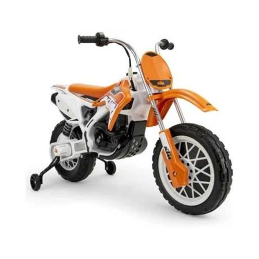 Injusa - Moto elétrica Cross KTM 12V com acelerador e rodas de apoio ㅤ