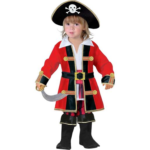 Disfarce de Capitão Pirata Infantil, Vermelho e Preto S ㅤ