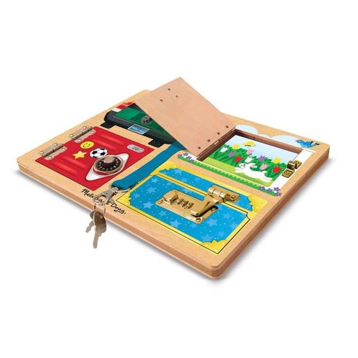 Juguete con cerraduras y tablero Montessori de madera ㅤ