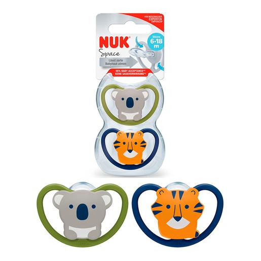 Nuk - Pack 2 chupetas silicone Space Tigre/Koala T2 6-18 meses