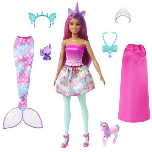 Barbie - Boneca Dreamtopia com roupas e acessórios de sereia, unicórnio e princesa ㅤ