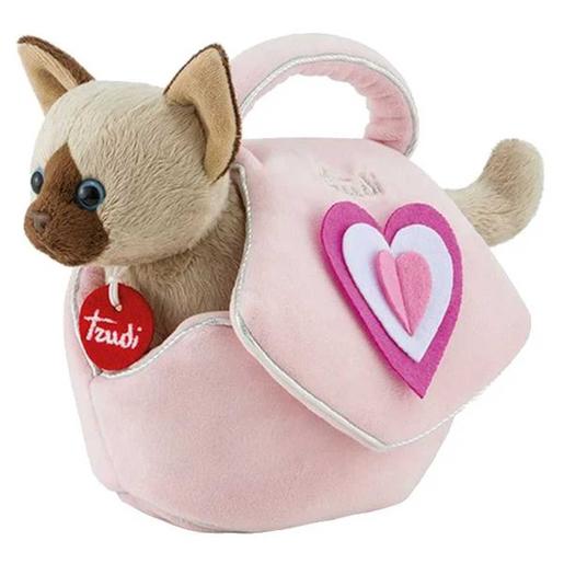 Gatinho de pelúcia em bolsa rosa com corações 29 cm ㅤ