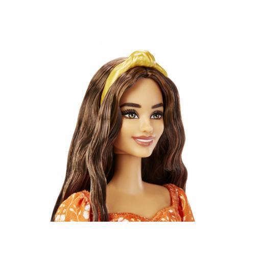 Barbie - Muñeca fashionista - Vestido naranja con flores blancas