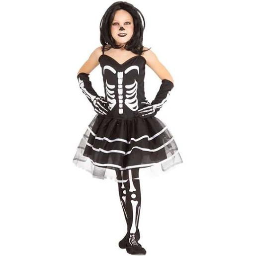 Rubie's - Disfarce de esqueleto Miss Ossos para meninas com vestido, meias e mitenes ㅤ