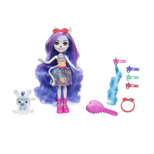 Mattel - Enchantimals - Boneca com mascote zebra e acessórios para pentear Glam Party ㅤ