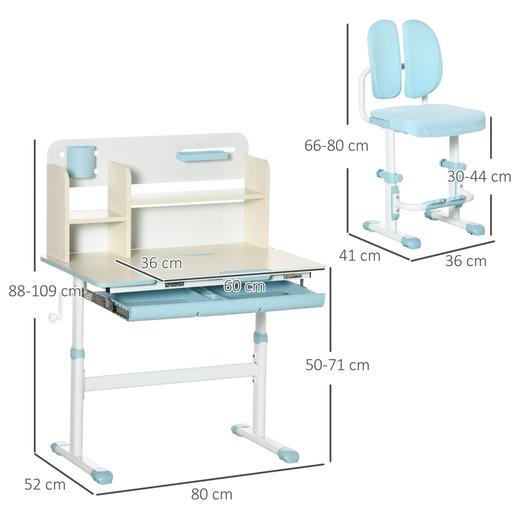 Homcom - Escritório com estante e cadeira ajustável Azul e Branco