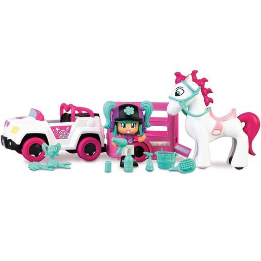Pinypon - Reboque e cavalo com mini boneca e acessórios Pop&Swap