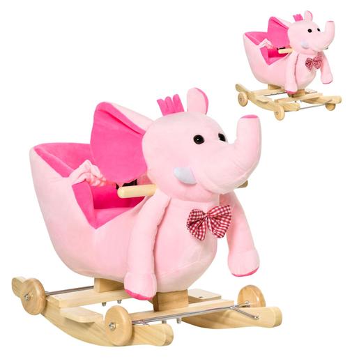 Homcom - Elefante de balanço com rodas rosa