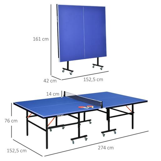 Outsunny - Mesa de Ping Pong Dobrável com Rede, Raquetes e Bolas