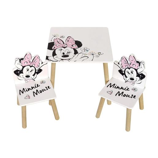 Minnie Mouse - Conjunto de mesa e cadeiras infantis em madeira, design Minnie Mouse ㅤ