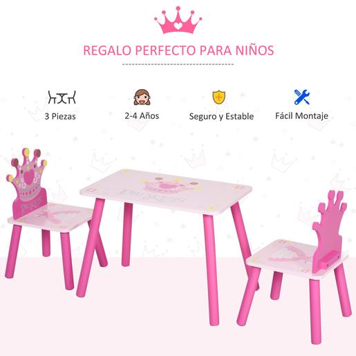Homcom - Conjunto Mesa + 2 Cadeiras infantis Madeira Princess