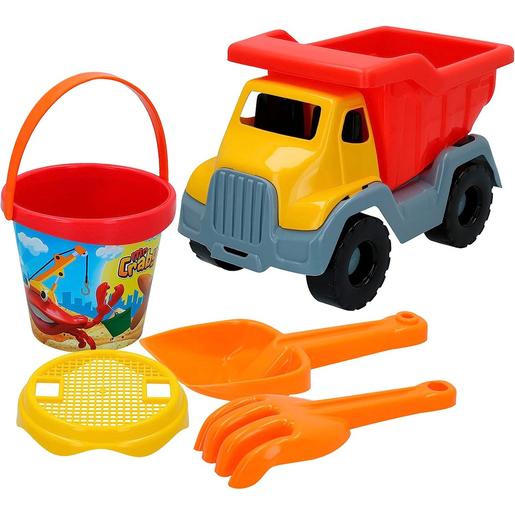 ColorBaby - Conjunto de praia Mr. Craby: camião, balde e acessórios para diversão na areia ㅤ