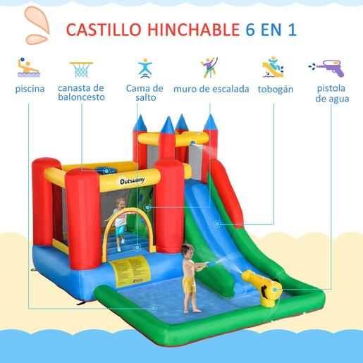 Castelo insuflável com piscina, escorrega, parede de escalada e cama elástica 330 cm Outsunny