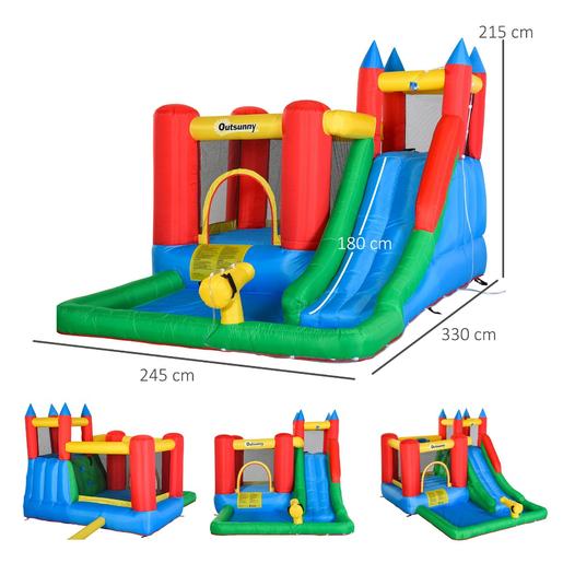 Castelo insuflável com piscina, escorrega, parede de escalada e cama elástica 330 cm Outsunny