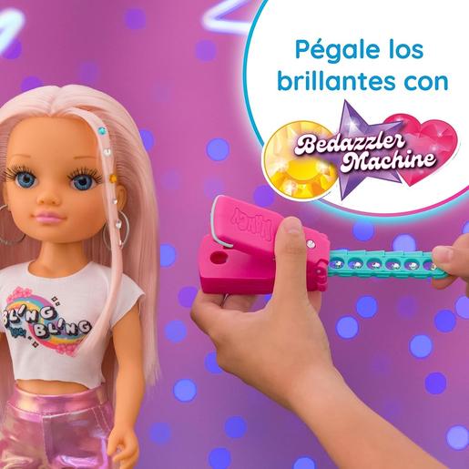 Nancy - Boneca com cabelo rosa, jogo para pentear e decorar, máquina de gemas e acessórios ㅤ