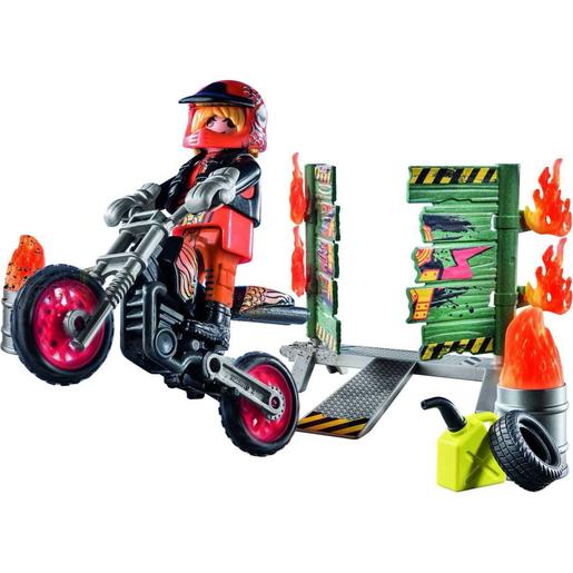 Playmobil - Pack inicial Playmobil Stunt Show: Moto e parede de fogo ㅤ