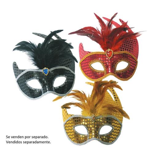 Máscara com lantejoulas e plumas (vários modelos)