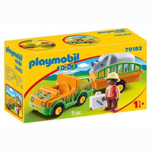 Playmobil - 1.2.3 Carro do Zoo com Rinoceronte