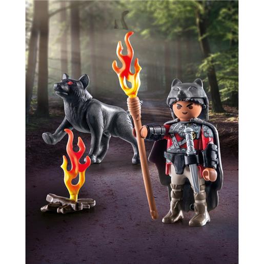 Playmobil - Figura Guerreiro e Lobo ㅤ