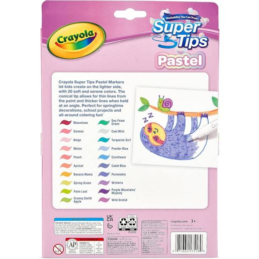 Crayola - Marcadores Super Tips Laváveis Cores Pastel, Pack de 20 ㅤ
